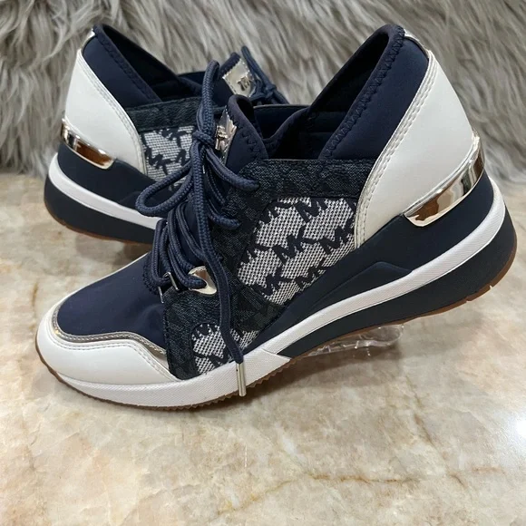 Michael Kors Liv Trainer Wedge Sneaker Women’s Blue NEW